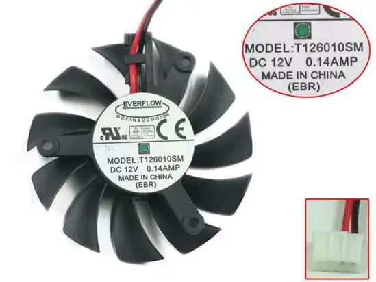 Вентилятор охлаждения сервера Everflow T126010SM, 12 В постоянного тока, 0,14 А, 55 мм, диаметр 39 мм, 2 провода