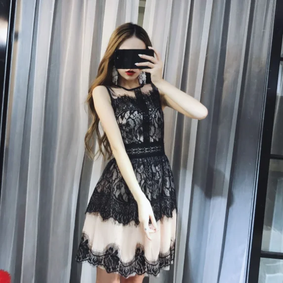 Женское кружевное платье с цветочным узором ажурное лоскутное облегающие