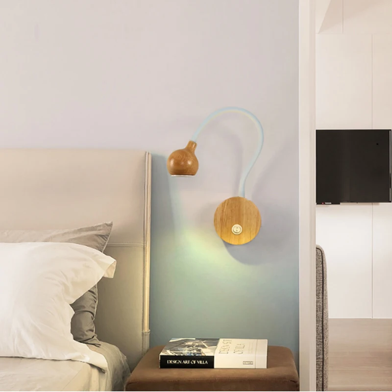 Скандинавский деревянный настенный светильник светодиодный современный прикроватный светильник для спальни с выключателем 3 Вт AC220V гибкий Регулируемый деревянный настенный светильник бра