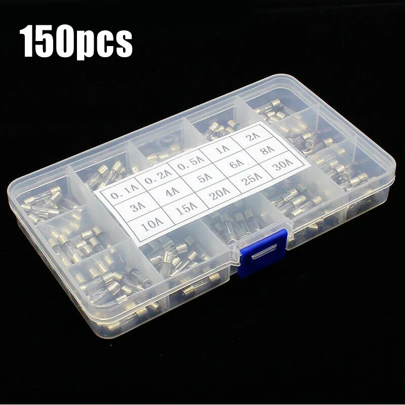 

5x20mm Glass Tube Fuses Assorted Kit 0.1A-30A With Plastic Box Equipment