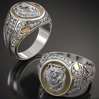 punk viking cool bear man ring vintage silver color bear head totem animal rings for women men christmas amulet jewelry