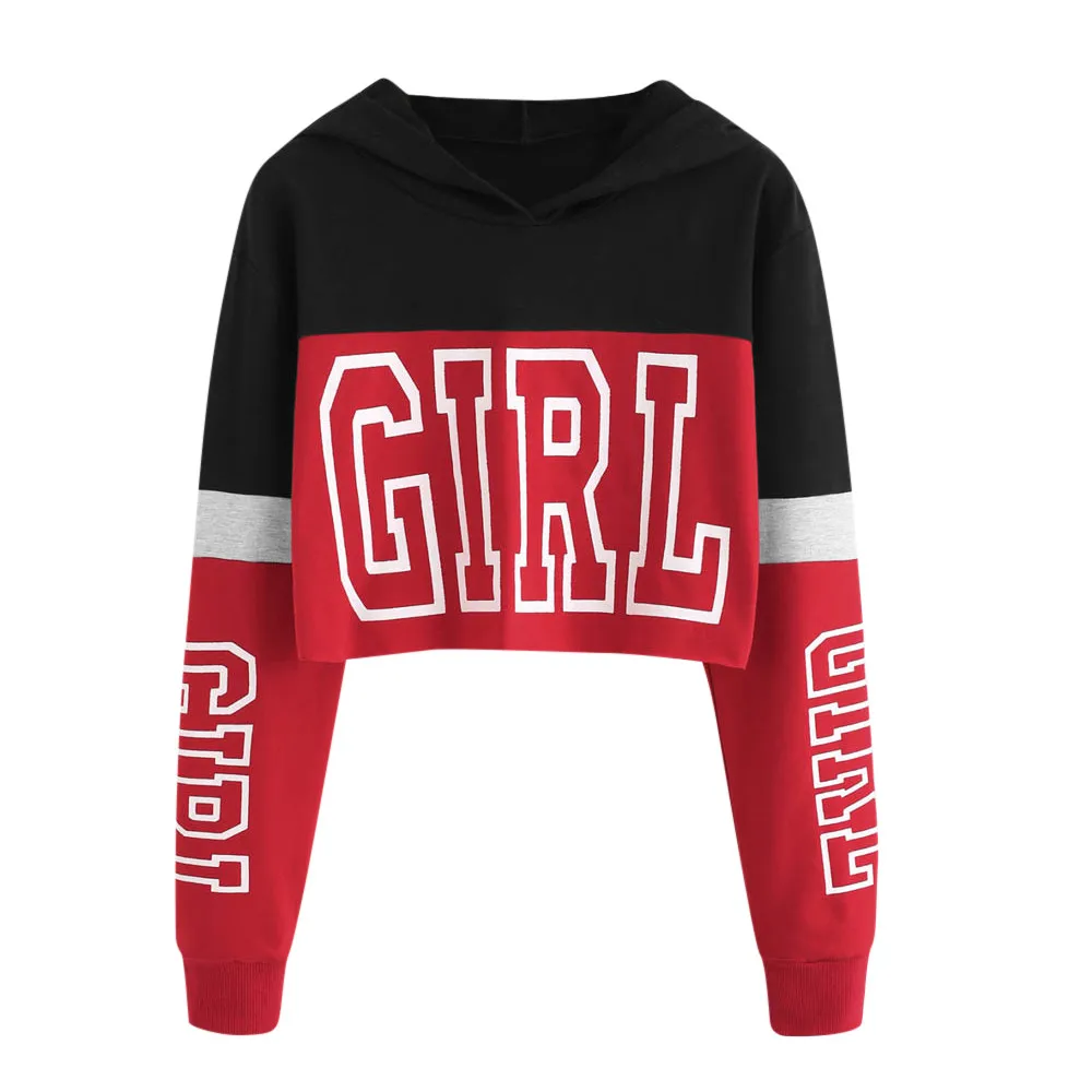

Girl Printing Cropped Sweatshirts Crop Tops Hoodies For Teen Girls Harajuku Color Block Short Pullover Women Autumn Thin Moletom