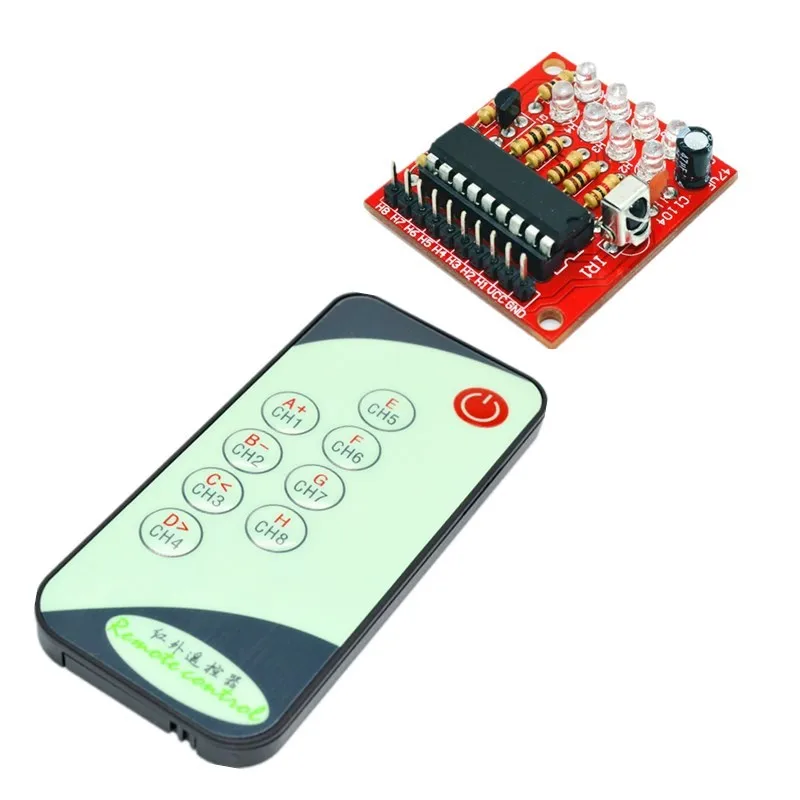 

8 Channel IR Infrared Receiver Board Delay Relay Driving Module + 9 Keys Remote Control Transmitter Self-Locking Controller 3-5V