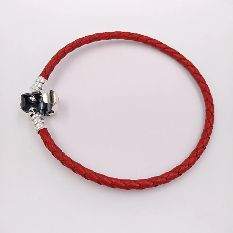 

Moonlight Authentic 925 Sterling Silver Moments Single Woven Leather Bracelet - Red Fits European Styles Jewelry Charms Beads