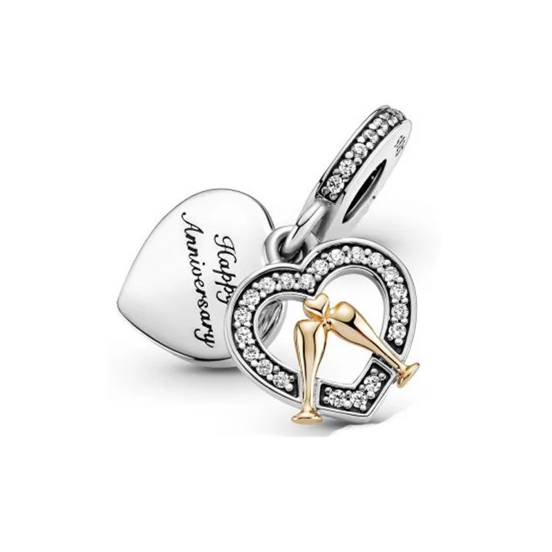 

Fit Original Pandora Bracelets 925 Sterling Silver Beads Two-tone Happy Anniversary Dangle Charm Charms Women DIY Jewelry