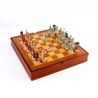 greek and roman characters war resin chess theme board game toy table luxury collection gift with wooden chessboard