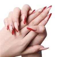 3 boxes red sexy false nail summer beveled french nail tips with glue press on fake nails full cover diy nail art decoration