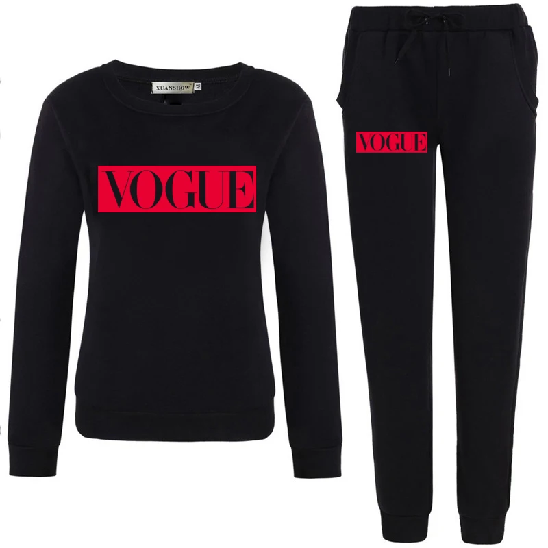 Black and rose Осень-зима, модные женские спортивные костюмы, Женская толстовка с 0 вырезом и штаны, комплект одежды из двух предметов, повседневный комплект, теплая одежда S-5XL - Цвет: Black and rose