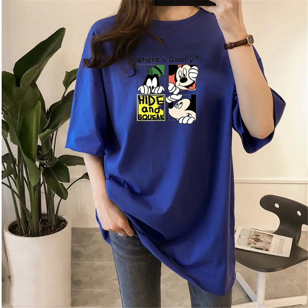 Футболка женская свободного покроя с Микки Маусом Disney милый топ Гуфи и рисунком в