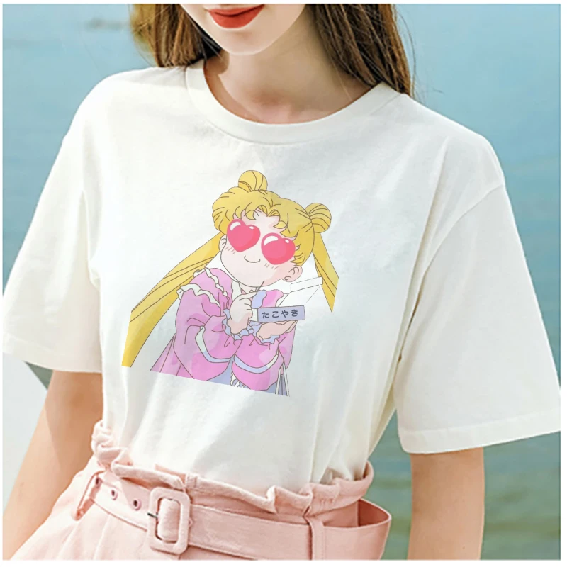 Lus Los Сейлор Мун Новая летняя модная футболка для женщин Harajuku с коротким рукавом