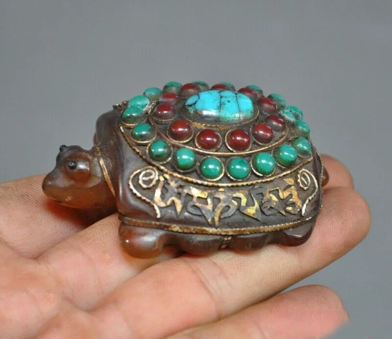 

wedding decoration Tibet natural agate Inlay turquoise gem longevity animal turtle tortoise statue
