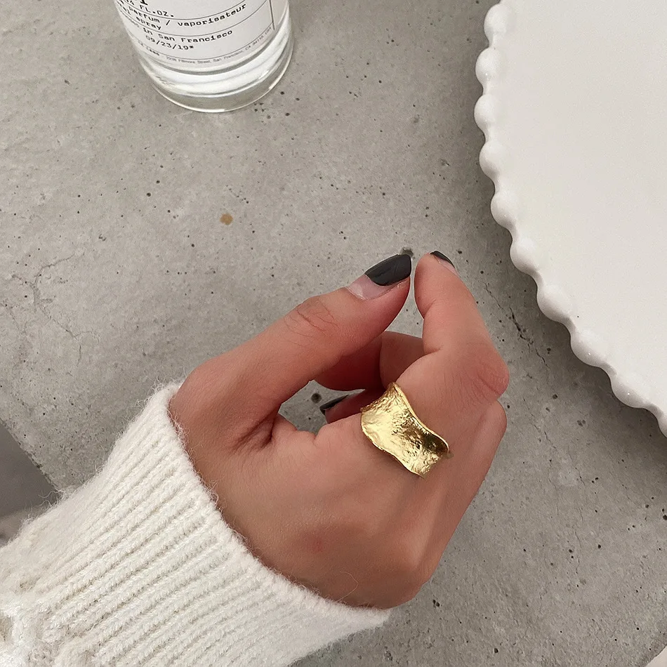 

Trend Punk Irregular 925 Sterling Silver Ring Design Golden Bump Rings For Women Jewelry Adjustable Ring 2021 Trend Silver 925