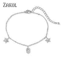 zakol ins korean style simple cute zirconia crystal star chain link bracelets for women fashion friendship jewelry bp5042