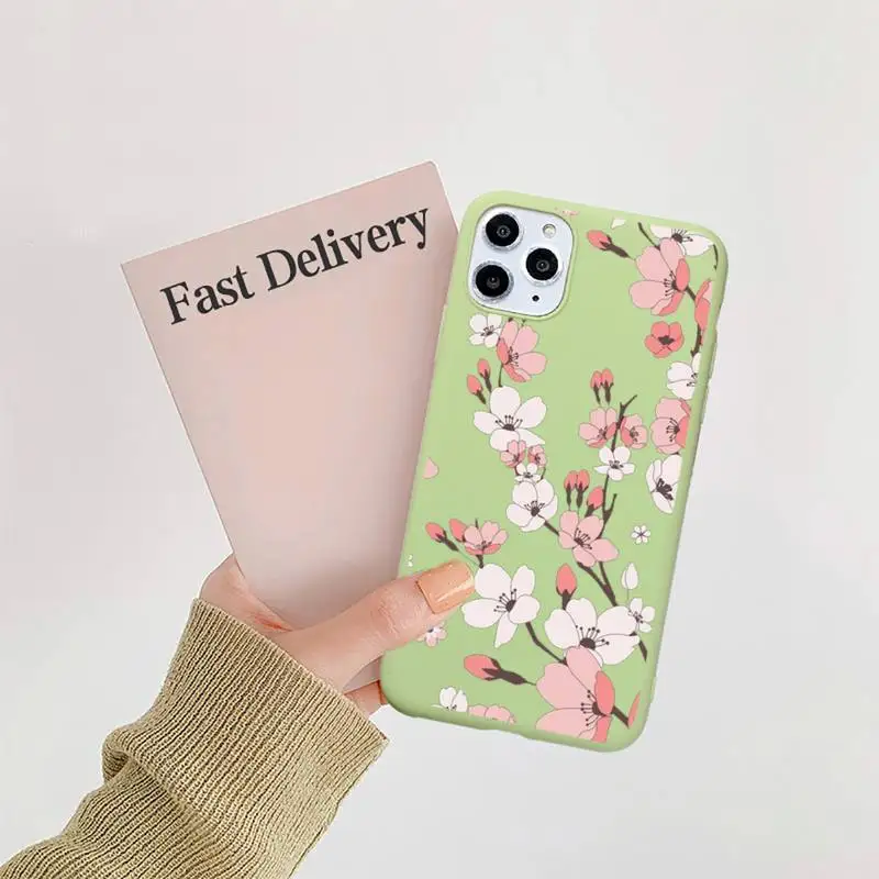 

Cherry blossom pink flower Phone Case Candy Color for iPhone 6 7 8 11 12 s mini pro X XS XR MAX Plus