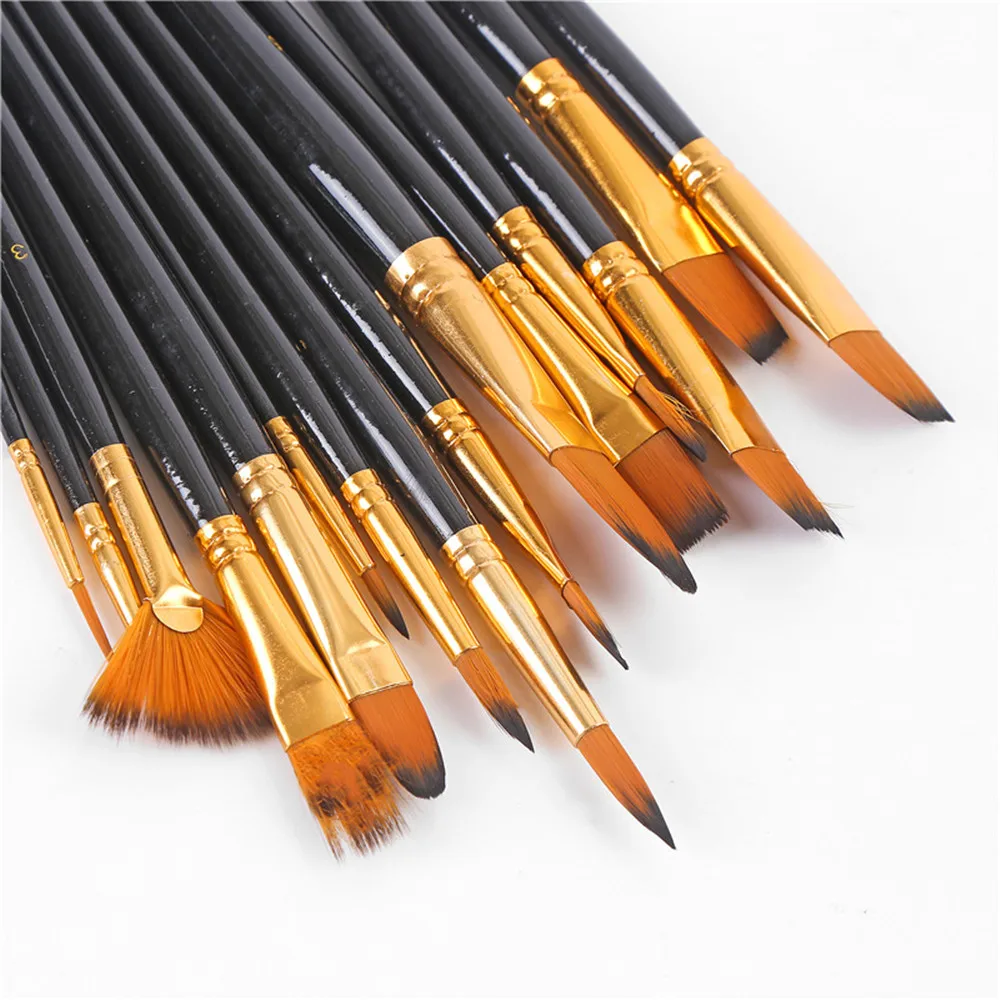 

15pcs/set Paint Brush Kit For Acrylic Oil Watercolor Gouache Painting Pop-up Carrying Case With Palette Knife Sponge