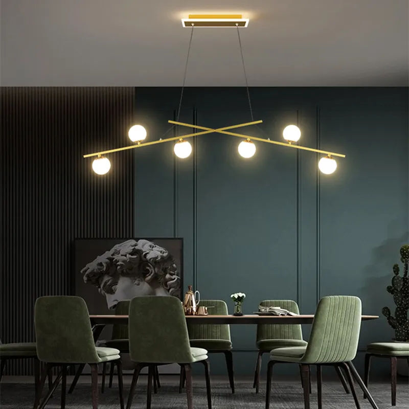 저렴한 다이닝 룸 LED 샹들리에 현대 크리 에이 티브 커피 숍 주방 섬 바 교수형 빛 북유럽 DIY Dimmable 골든 펜던트 라이트