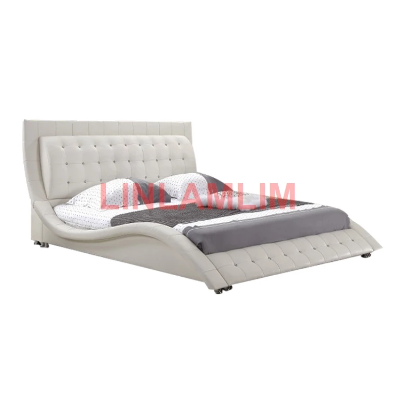 

Linlamlim Genuine cow grain Leather BED frame camas rectangle beds кровать двуспальная cama lit 2 personnes cama de casal Nordic
