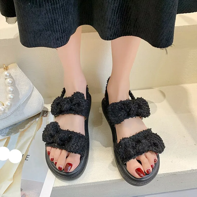 

Fashion Womens Shoes 2021 Beige Heeled Sandals Buckle Strap Clogs Wedge Luxury Black New Summer Bow Thick Low Gladiator Girls Co