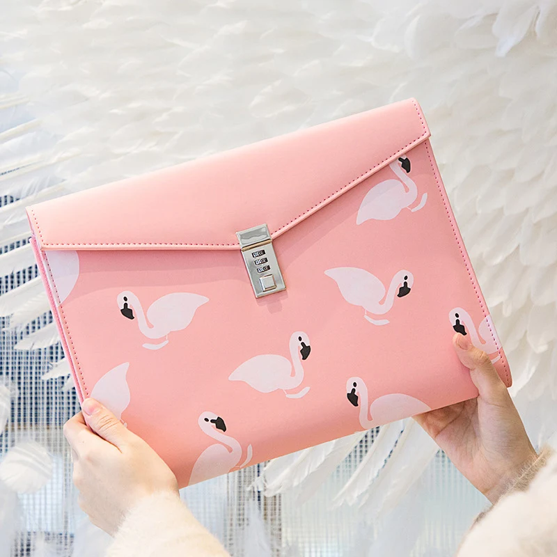 Папка А4 с замком сумка-Органайзер для документов фламинго чехол из