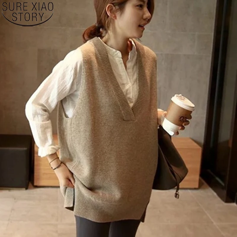 

Sleeveless Sweater Vest Women New V neck Pullover Women Knitted Sweater Vest Autumn Winter Warm Casual Oversize Sweater 12230