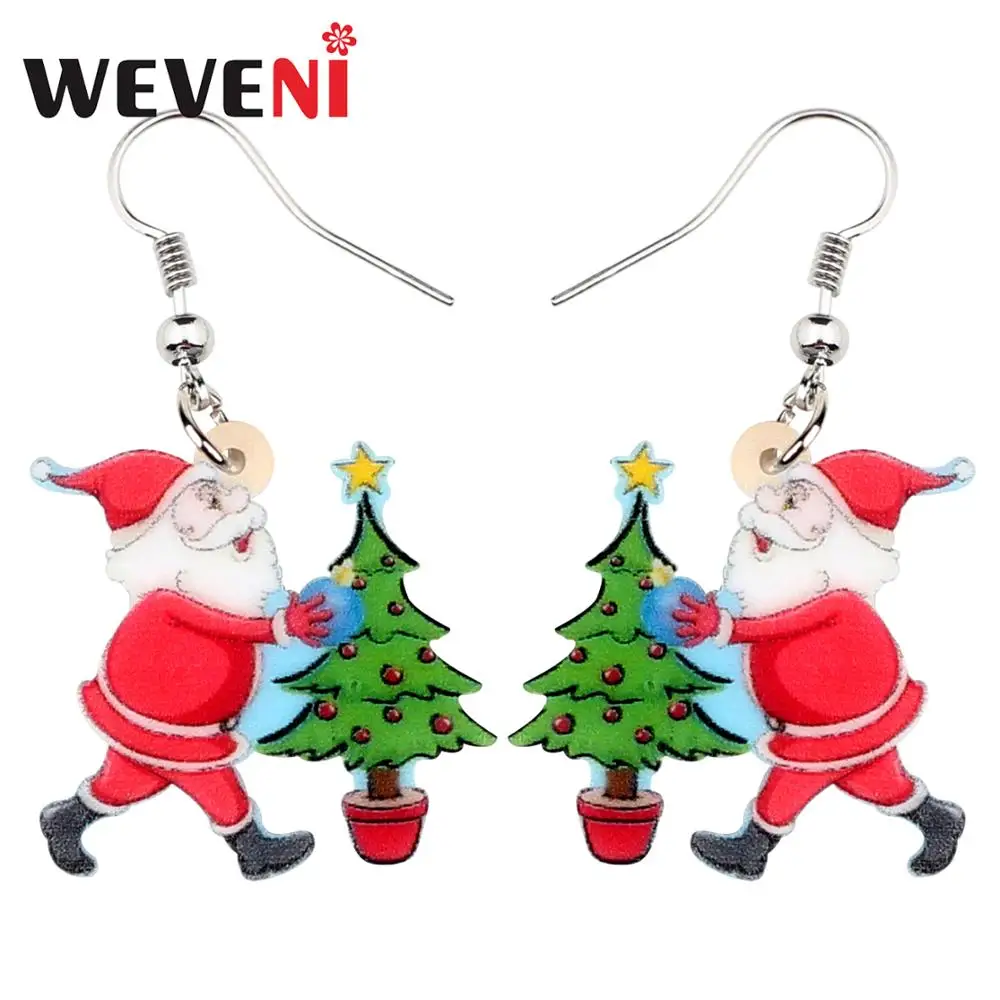 WEVENI акриловая елка Санта Клаус серьги большая капля Висячие мультфильм