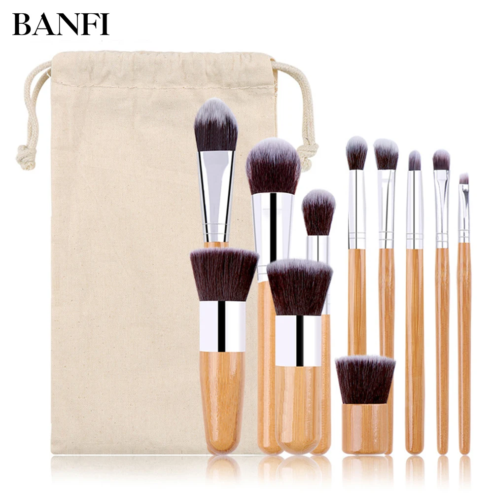 

BANFI 11pcs Bamboo Handle Makeup Brush Set Professional Powder Cosmetics Blending Beauty Foundation Blush Eyeshadow Makeup Tools