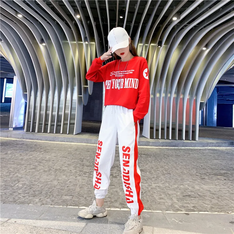 S11 white red Модные женские брюки в стиле хип-хоп, свободные штаны-шаровары с высокой талией, женские узкие брюки в стиле хип-хоп, повседневные брюки - Цвет: S11 white red