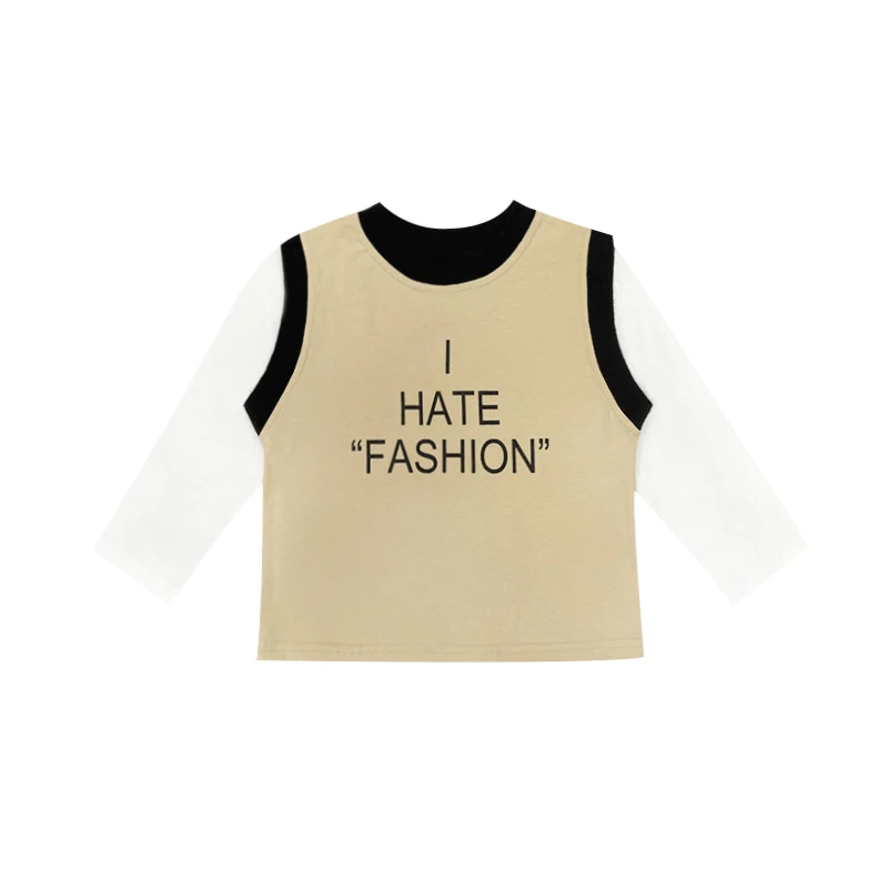 

MILA CHOU 2021 Children's T Shirt Patchwork Girls Boys Fake Two Piece Long Sleeve T Shirts Spring Autumn Kids Clothes Tops 2-8Y