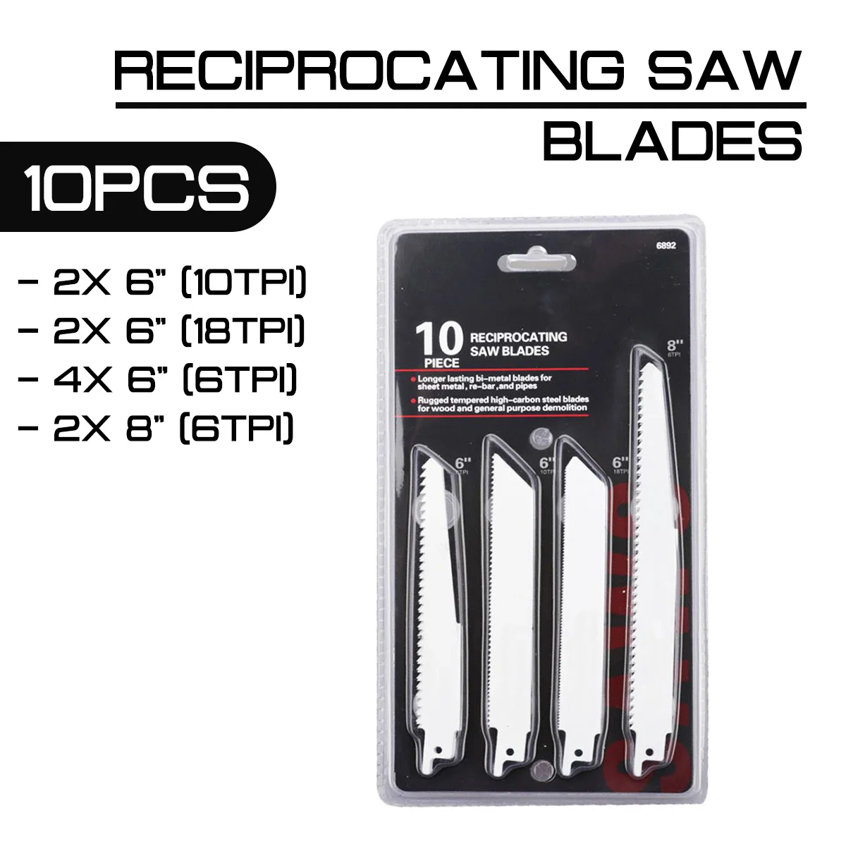 

10Pcs Reciprocating Saw Blades High Carbon Steel 6/10/18 6/8 Inch TPI Blade for Wood Metal Cutting Power Tools Accessories