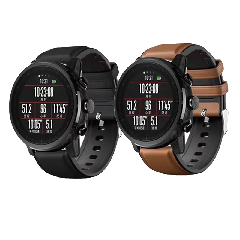 Ремешок для часов Xiaomi Huami amazfit stratos 2 2s кожаный силиконовый браслет Samsung galaxy 46 мм 22