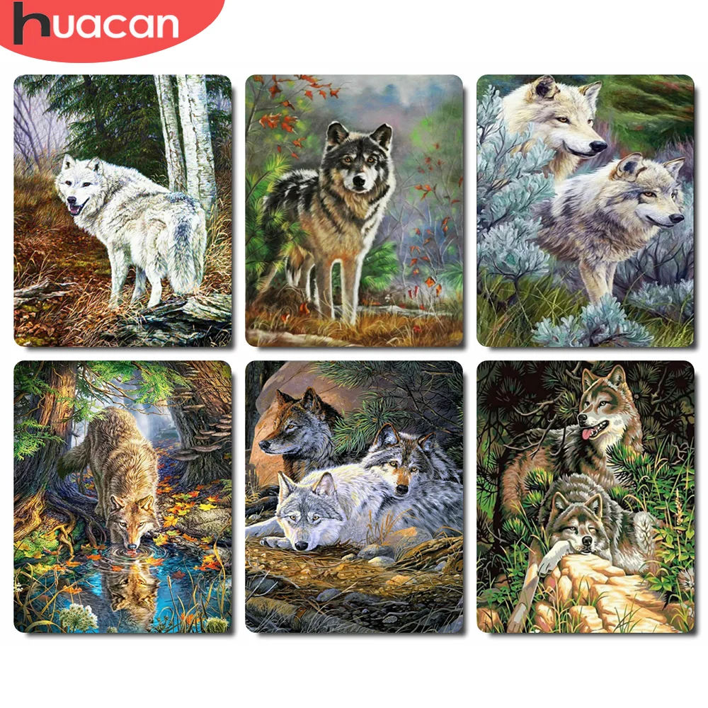 

HUACAN DIY Painting By Numbers Wolf Animal Acrylic On Canvas Wall Art Picture By Numbers Forest For Living Room