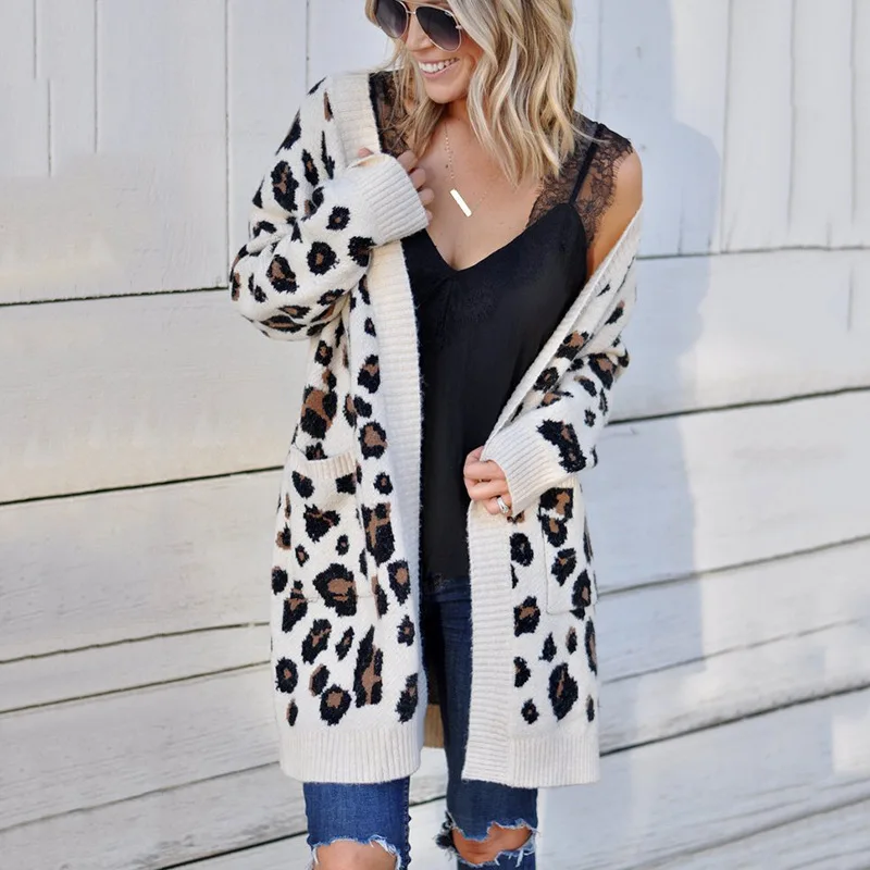 

2021 autumn and winter new women's sweaters European and American fashion three-color leopard sweater cardigan