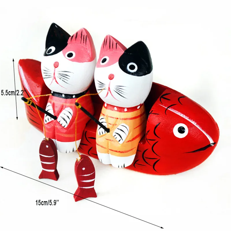 

Fishing Woody Cat Model Figurine Children's Toys Desktop Decor Cat Stool Home Furnishings Mini Figurines
