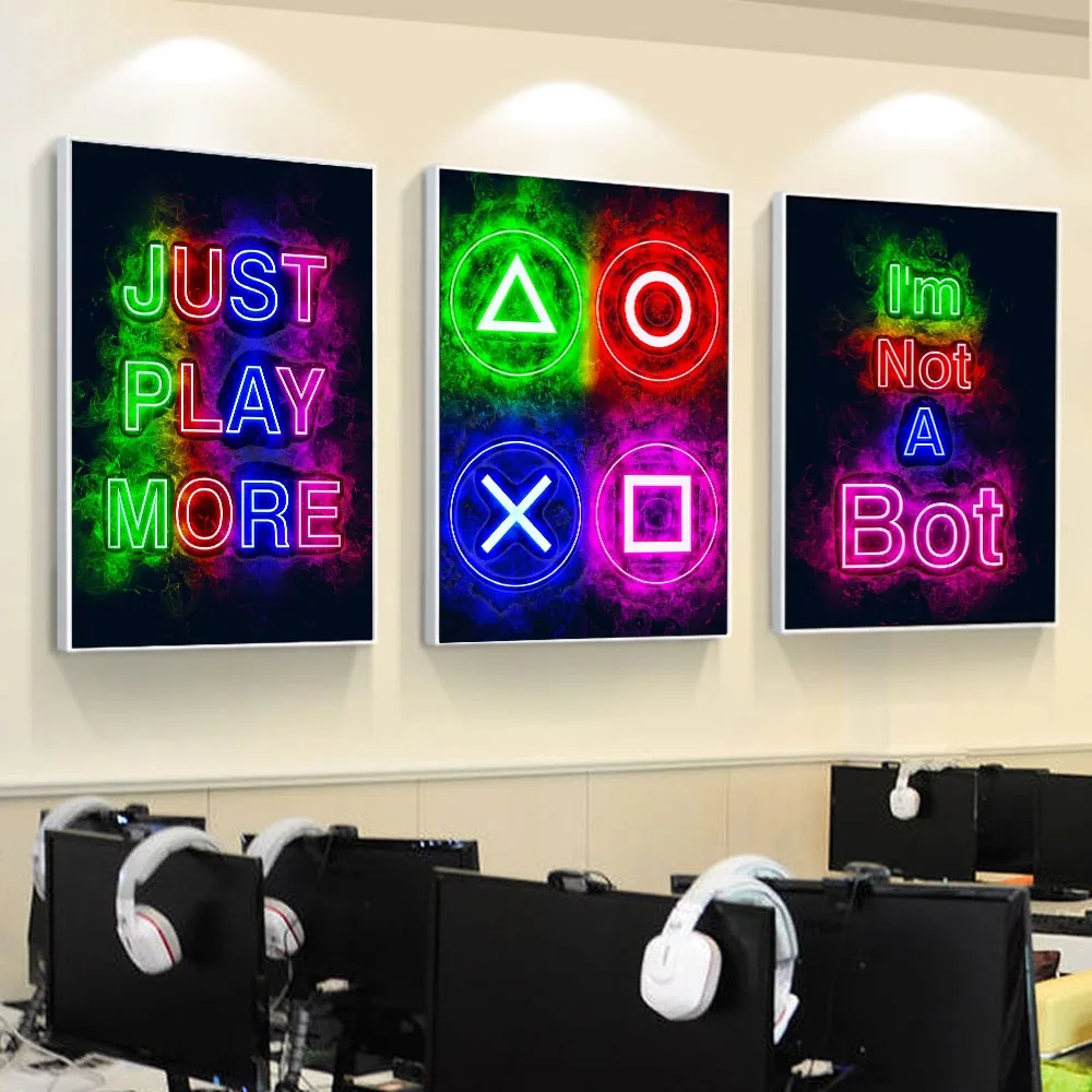

Настенный постер с неоновыми играми для мальчиков, Картина на холсте для игр, настенные картины для геймеров, декор для Playstation, спальни
