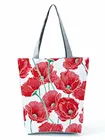 Красная сумка с цветочным принтом, экологически чистая многоразовая складная сумка для покупок большой емкости, уличная дорожная сумка-тоут с растительным цветочным рисунком, можно заказать индивидуальный узор