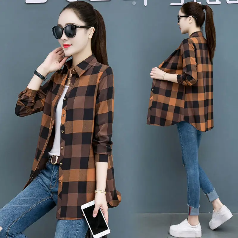 

New Women 2020 Plaid Shirt Long Sleeve Fashion Autumn Blouses England Office Blouse Outwear Harajuku Female Casual Chic Shirts