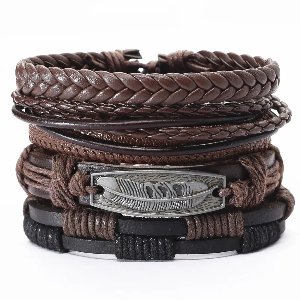 Модные Плетеные Кожаные браслеты ручной работы для мужчин и женщин мужские из