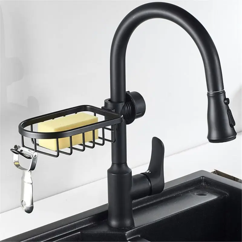 

Bathroom Shelf Black Shower Storage Basket Storage Rack Adjustable Faucet 449C