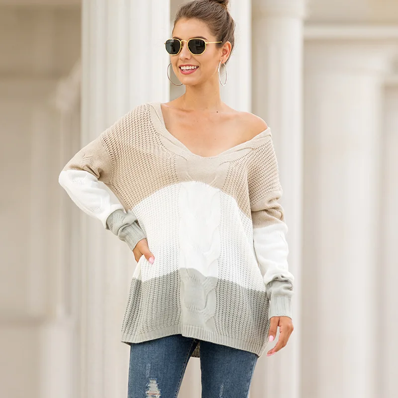 2019 в европейском и американском стиле на осень-зиму дамы свитер с v-образным
