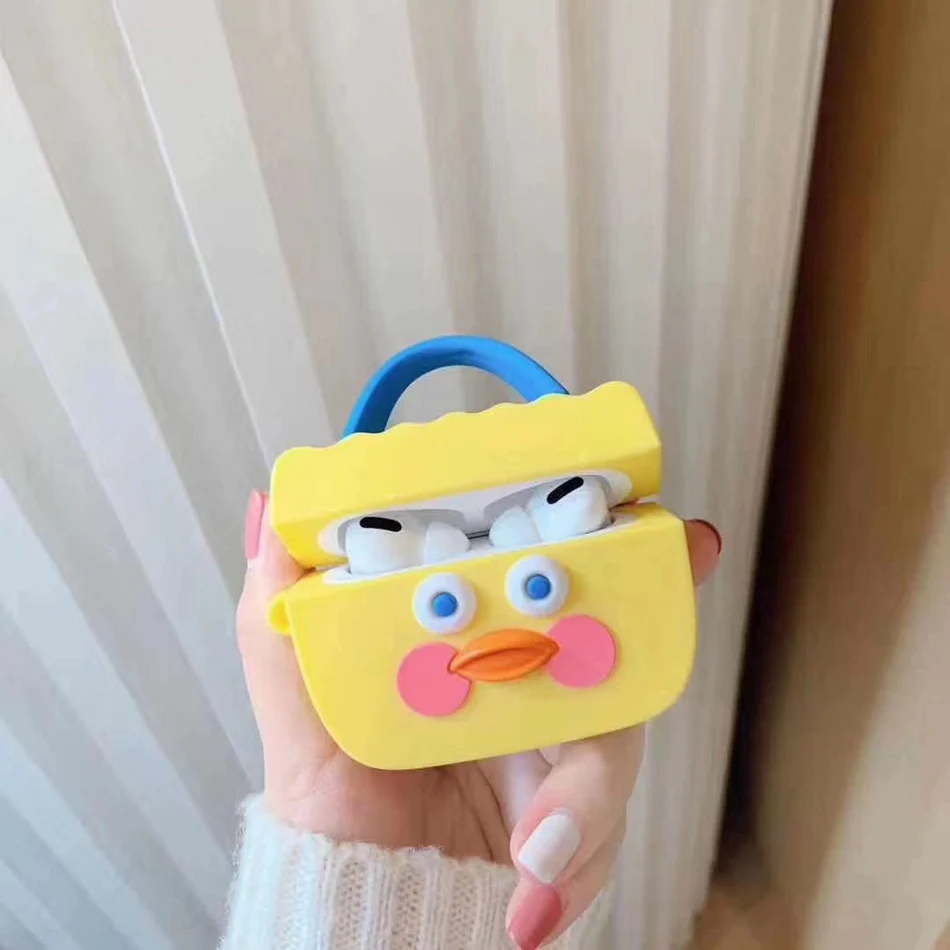 Yellow Bag Для AirPods Pro Чехол 3D милый кот для разделывания свиньи, утки Kawaii аниме мультфильм чехол для наушников для AirPods 3 Мягкий защитный чехол с крючок карабина - Цвет: Yellow Bag
