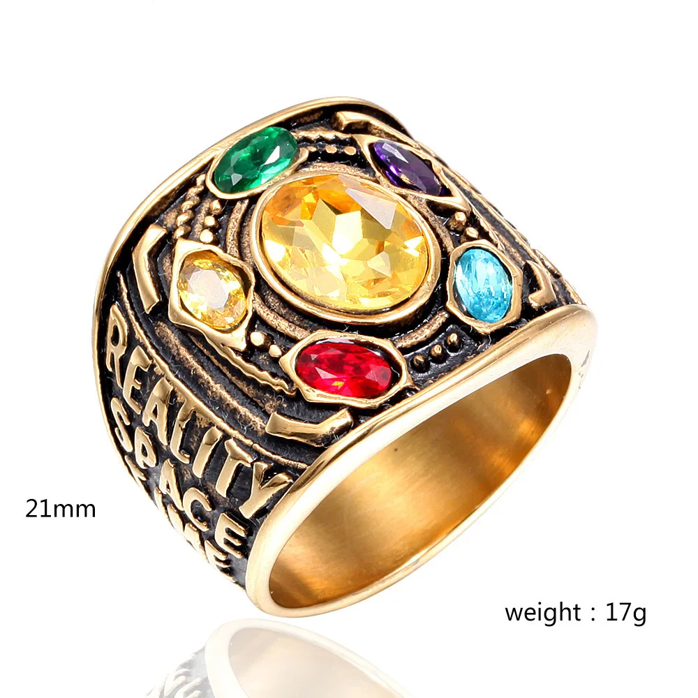 

Fashion Big Stone Ring From Men's Punk Avengers Stainless Steel Men's Ring Jewelry Gift Thanos Golden Ring