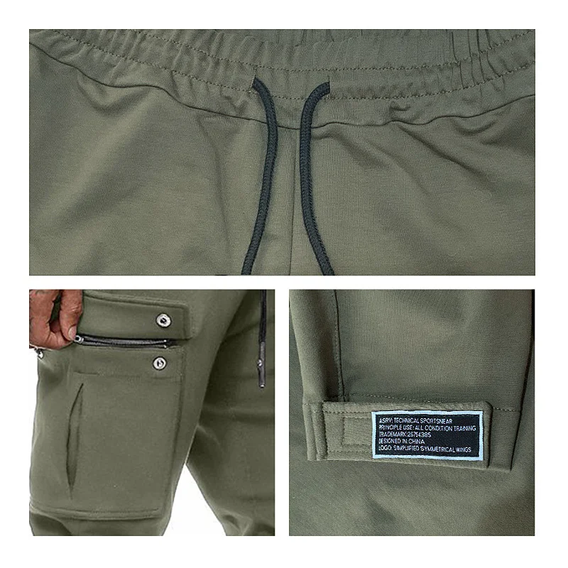 

Mens Cargo Pants Cotton Sweatpants Gyms Fitness Workout Solid Man Casual Pants Joggers Multi-Pocket Sportswear Trousers