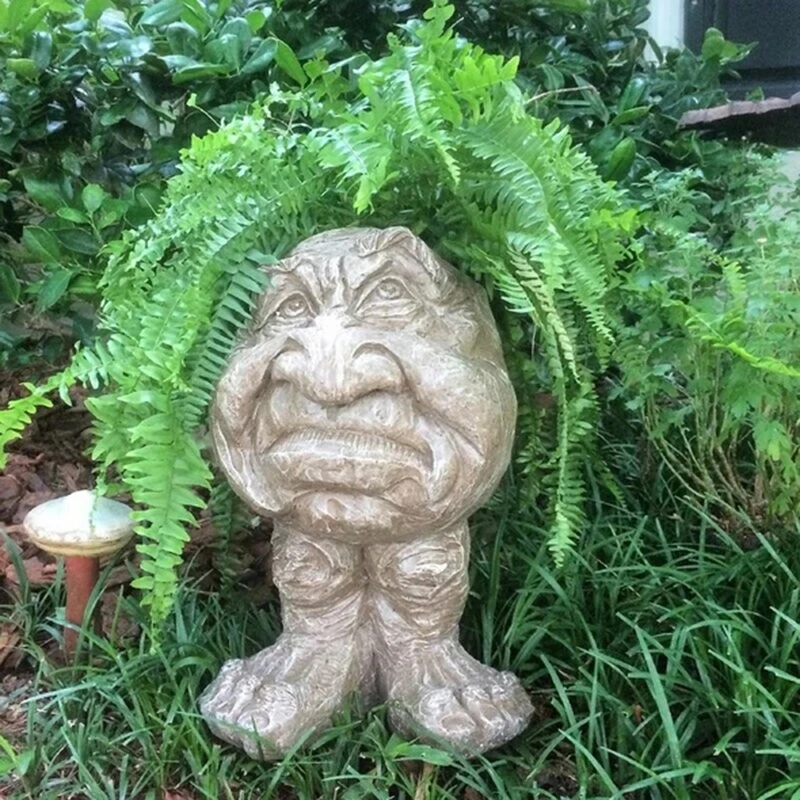 

Muggly's The Face Statue Planter Resin Figurine Plant Pot Funny Face Art Sculpture Flowerpot with Drain Hole P7Ding