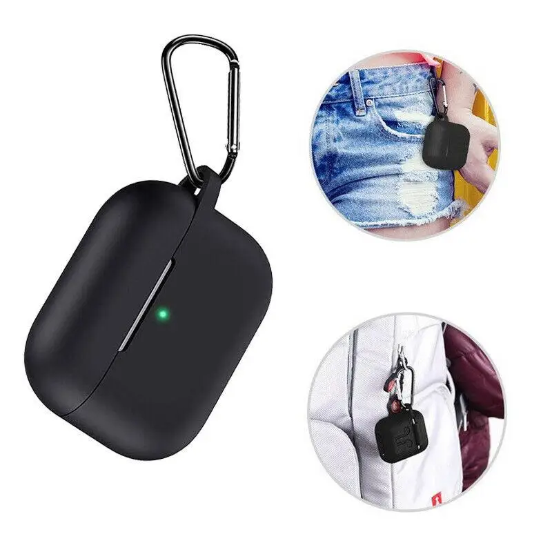 Силиконовый защитный чехол для наушников AirPods Pro мягкий силиконовый + карабин