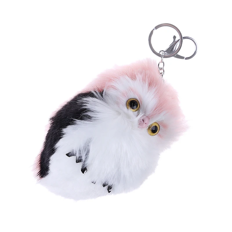

15cm Cute Fluffy Owl Pendant Pompom Keychain Doll Women Key Ring Faux Bunny Rabbit Fur Key Rings For Handbag Car Decoration