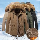 Модная мужская зимняя теплая меховая куртка с длинным рукавом и отстегивающимся капюшоном, ветронепроницаемое пальто, Зимняя парка, пуховик, верхняя одежда # g3