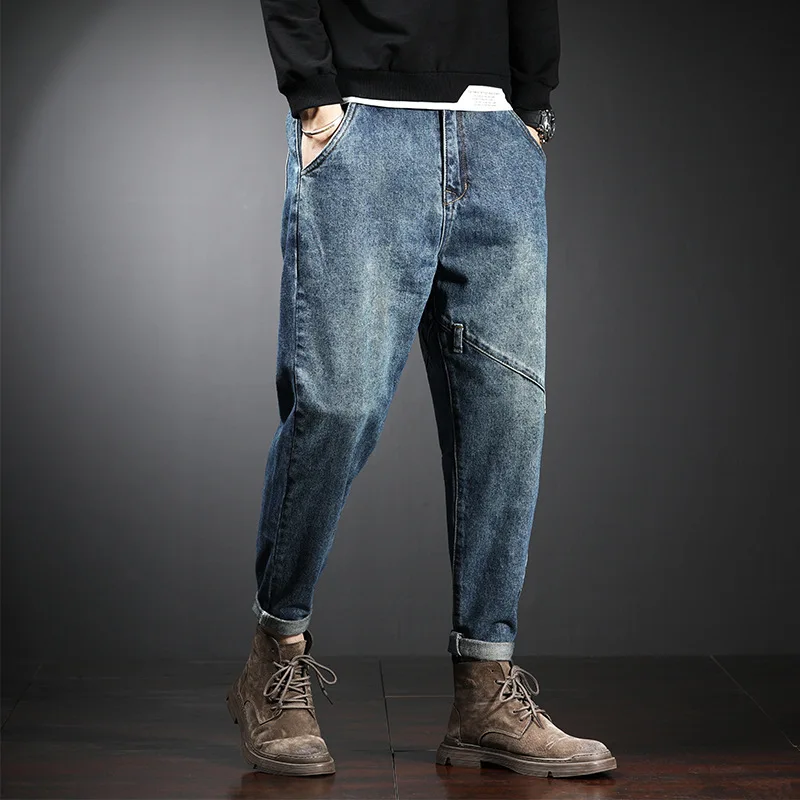 

Summer New Men's Loose Jeans Fashion Simple Solid Color Jeans Straight Ankle-Length Pants Cotton High Quality Denim Pants