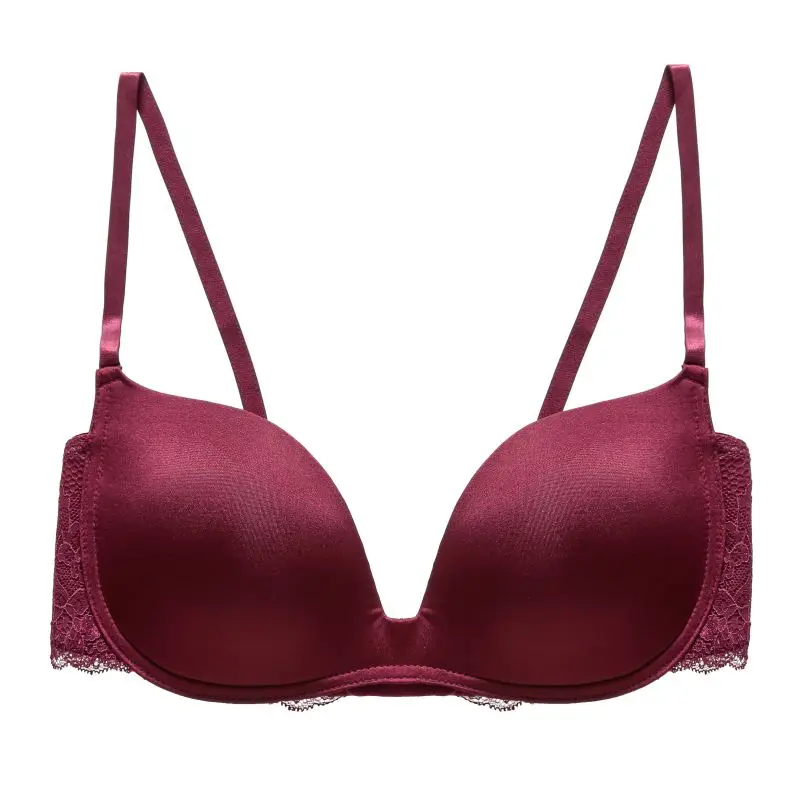 

Fashion Solid Color Smooth Sexy Lace W Type Without Steel Ring Gathered Bra