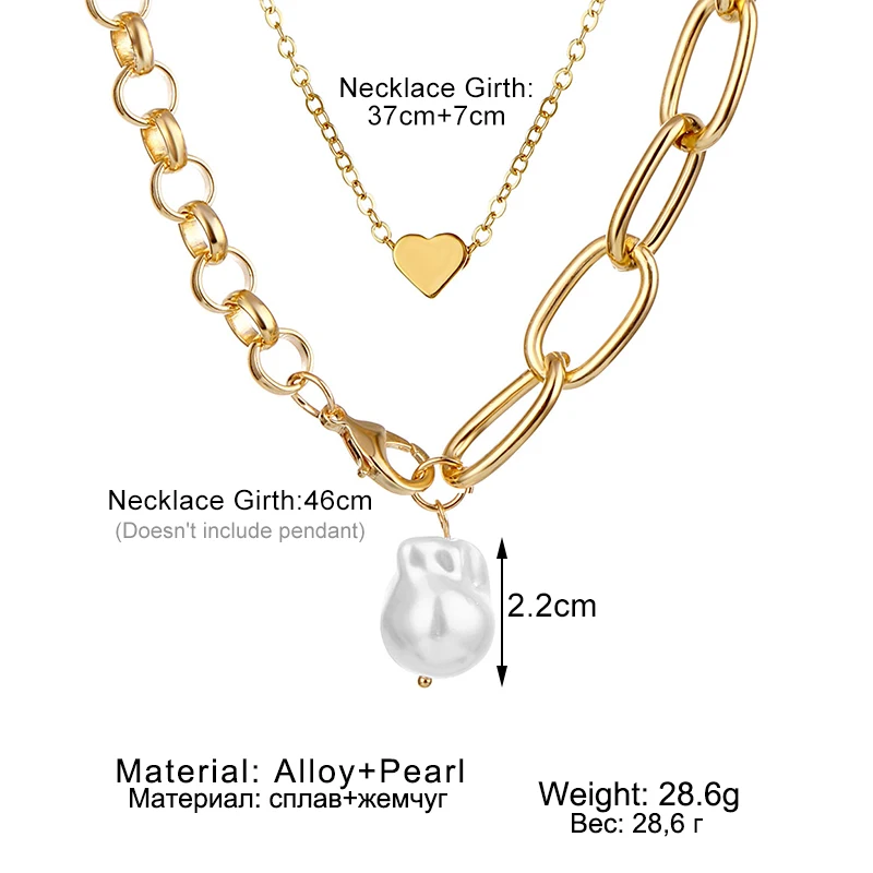 

KINFOLK 2020 Fashion Barqoue Pearls Necklace For Women Cute Heart Pendant Necklace Set Long Choker Boho Jewelry Collier