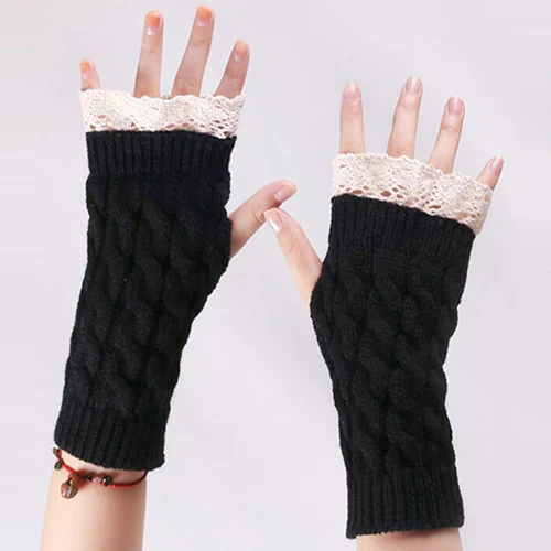 

2020 New Women Fingerless Lace Gloves Cute Soft Knitted Warm Long Mitten Wrist Warmer Winter Gift High Quality 7 Colors